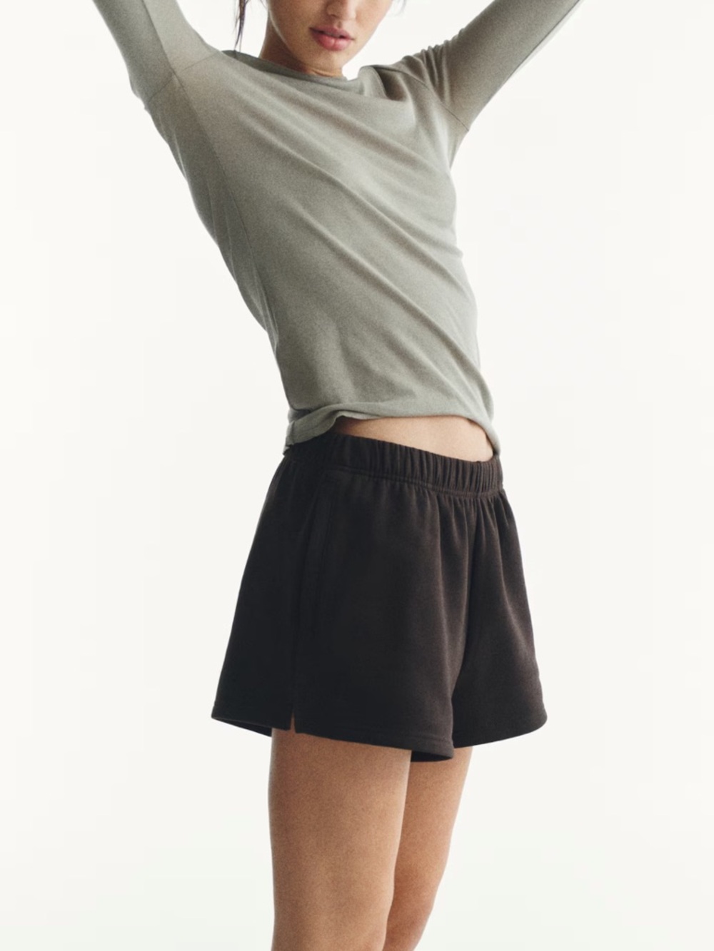 Divided Brown Elastic-Waist Sweat Shorts